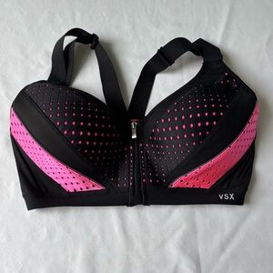 VSX Black and Pink Zip-Front High Impact Sports Bra 34C